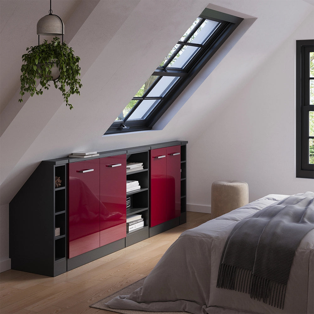 Set di mobili sottotetto Rion Rosso lucido/Antracite Set di 5 Vicco
