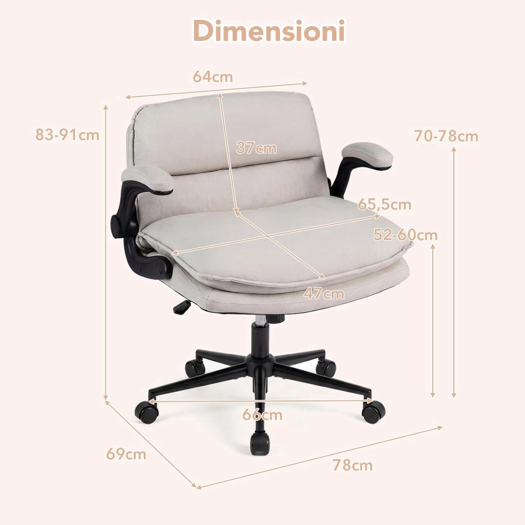 Sedia da Ufficio, Poltrona Relax Altezza Regolabile (con Ruote) | Funzione Dondolo, Braccioli Ribaltabili e Base Robusta, per Ufficio Studio Soggiorno, Portata 150 kg