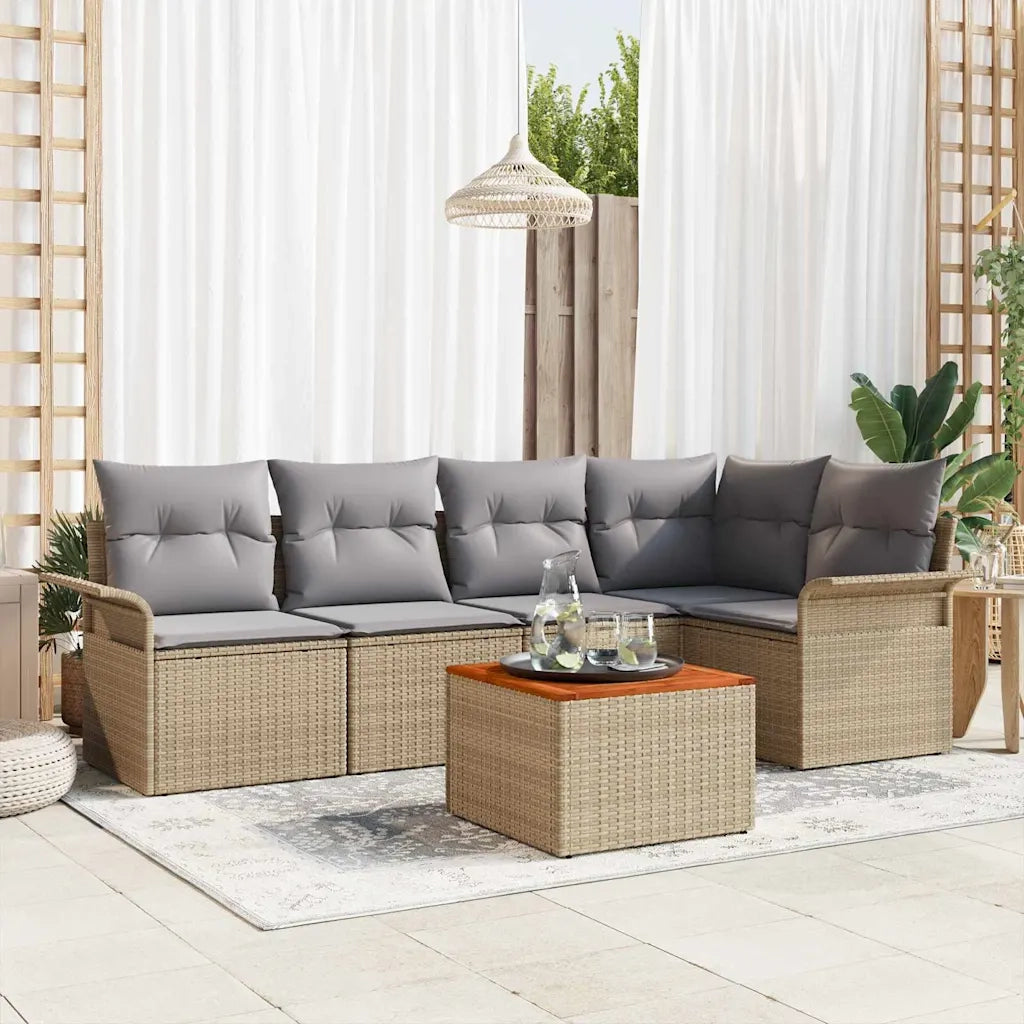Set Divano da Giardino 6 pcs Beige e Grigio Chiaro polyrattan