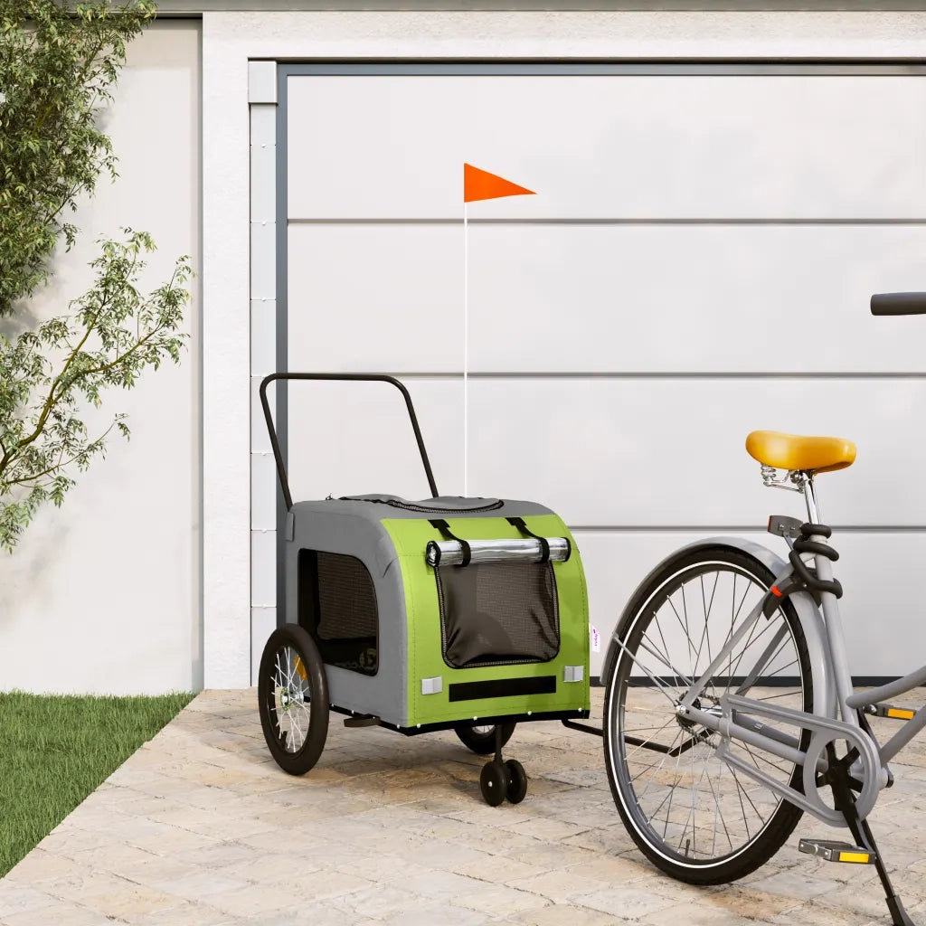 Rimorchio da Bici per Animali Verde e Grigio Oxford e Ferro CFW1760091
