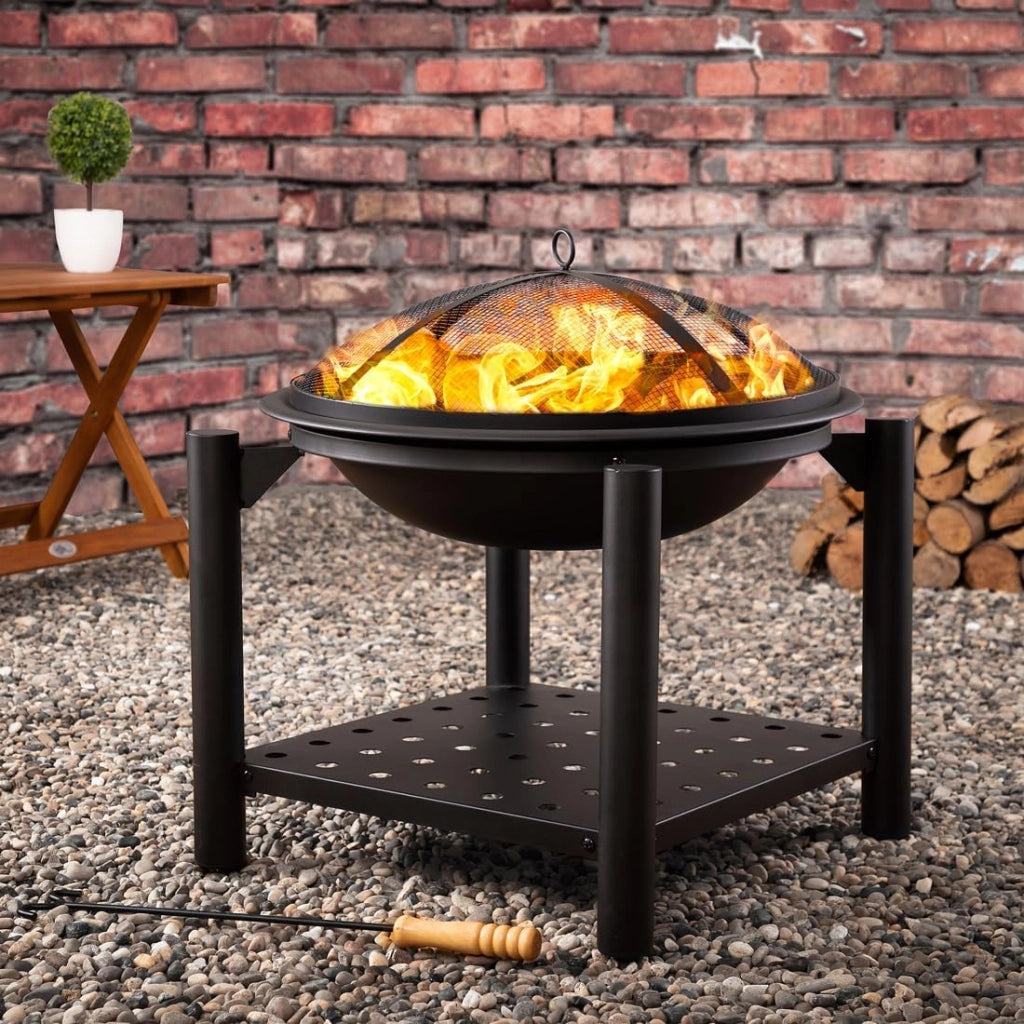 Deuba Braciere Rotondo Ø 55cm Attizzatoio Parascintille Ripiano Portaoggetti Camino Giardino Stufa