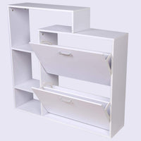 Scarpiera 2 Ante Doppia Profondita con Scaffale Libreria 4 Ripiani Legno Bianco