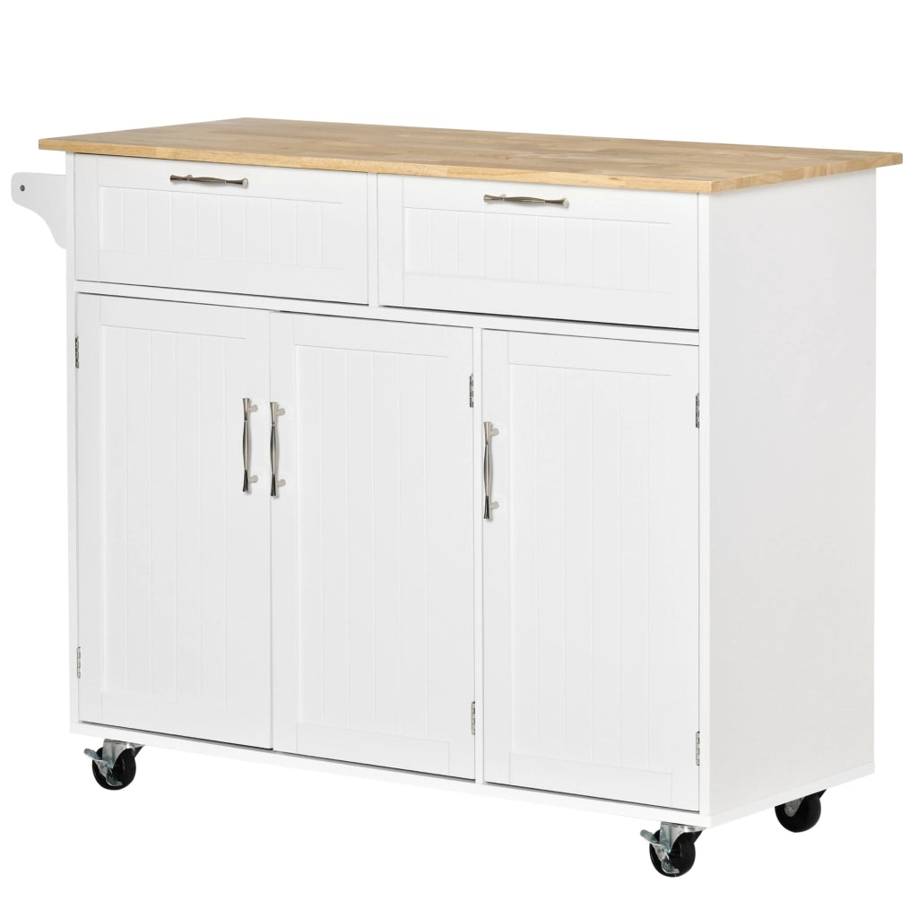 Carrello da Cucina in Legno ¨C Xylo ¨C 2 Cassetti 3 Ante 4 Ruote 121x46x91cm Bianco