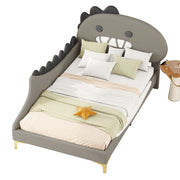 Letto per bambini 90x200 cm; forma dinosauro; PU e MDF; grigio