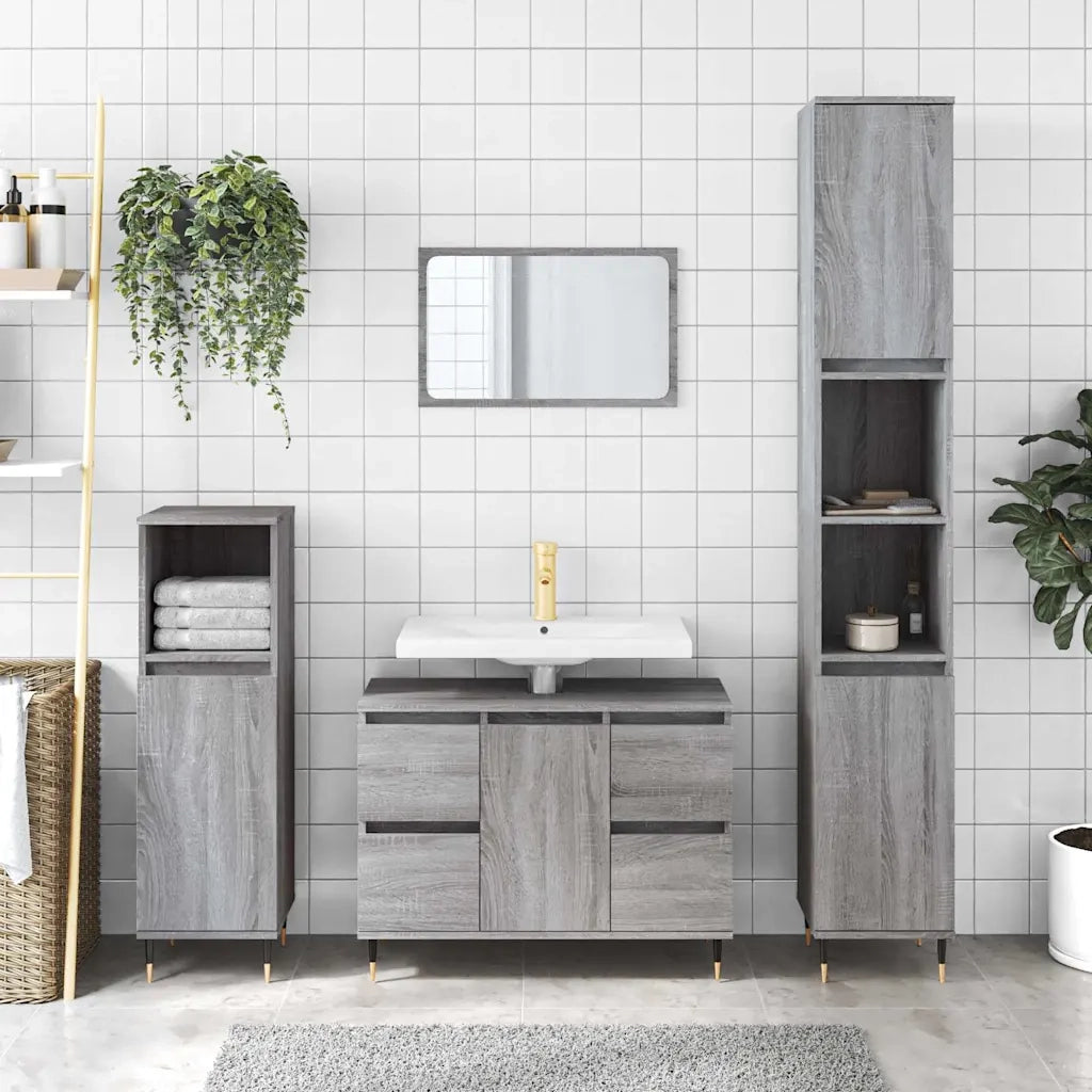 Mobile da Bagno Grigio Sonoma 80x33x60 cm in Legno Multistrato 831650