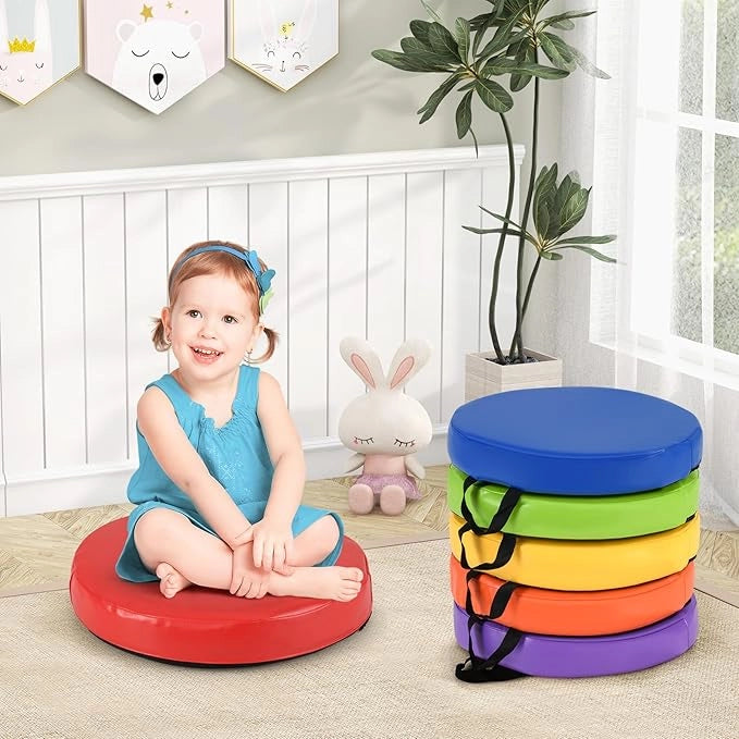 Set di 6 Cuscini per Sedia per Bambini, Cuscini Rotondi da Pavimento con Maniglie per Adulti e Bambini, Sedute Flessibili per Casa Scuola Asilo