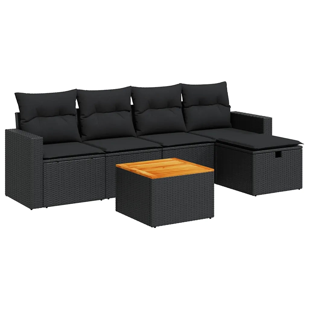 Set Divano da Giardino 6 pz con Cuscini Nero in Polyrattan 3325779