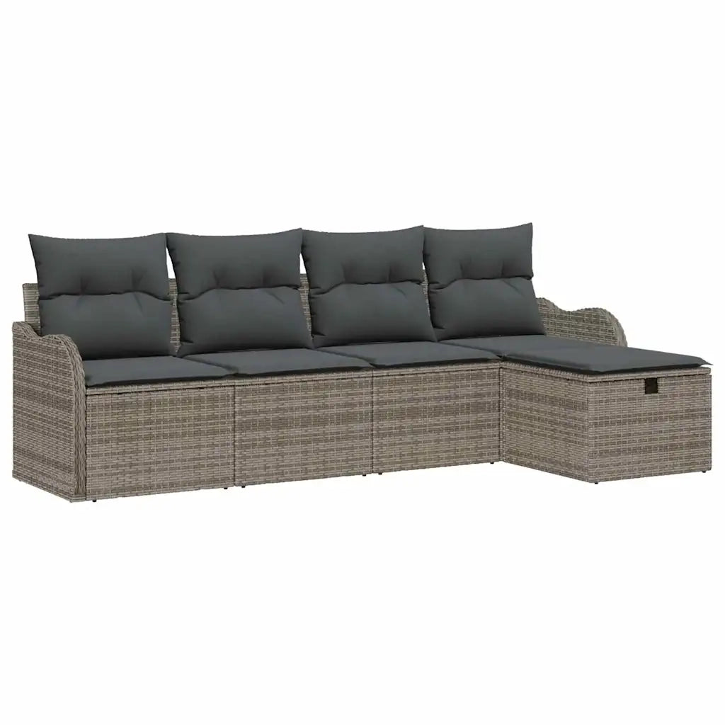 Set Divano da Giardino con cuscino 5 pcs Grigio Poly Rattan