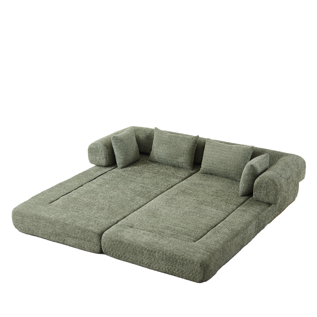 Desviae Divano letto modulare 4 in 1 in ciniglia verde con schienale regolabile 4 cuscini e base antiscivolo