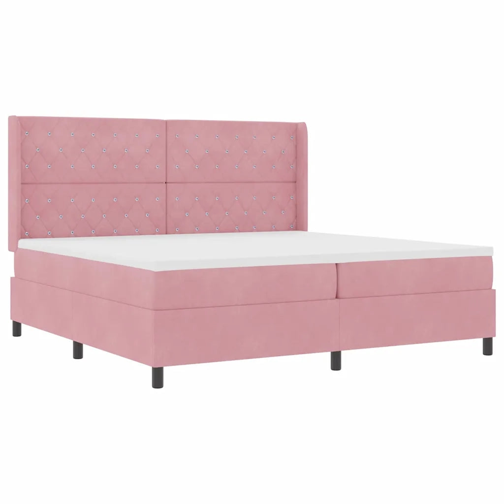 Letto a molle con materasso con led Rosa 200 x 200 cm Velluto