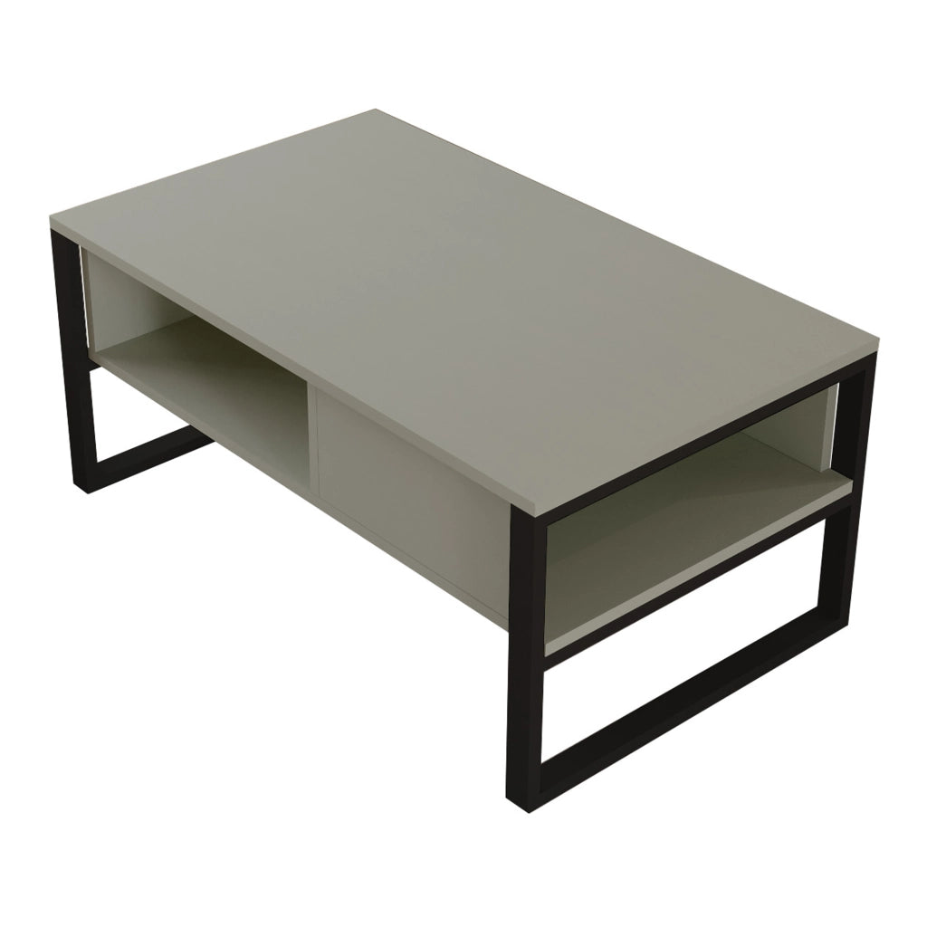 Tavolino Centrale da Salotto Laukaa con Scomparti 45 x 100 x 60 cm Verde Grigiastro/Nero [en.casa]