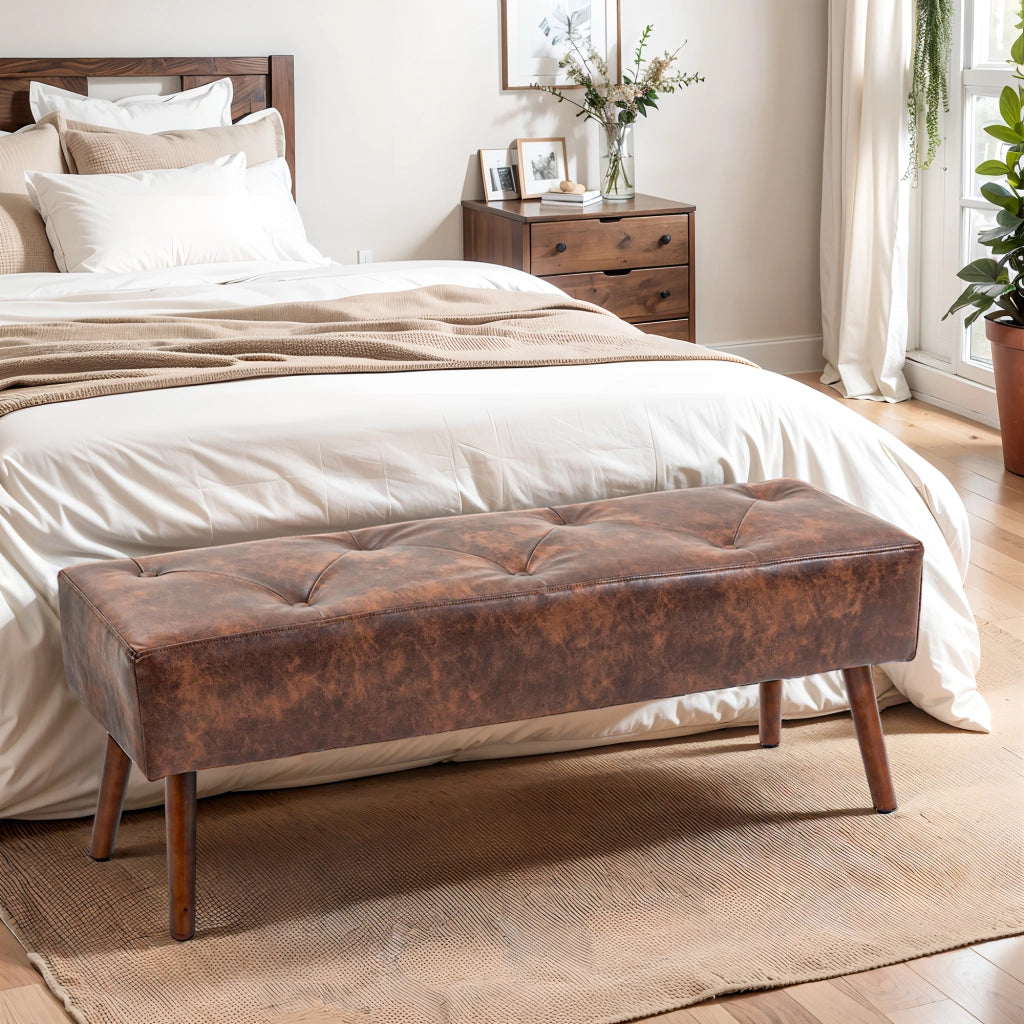 Piedi letto pouf con cuscino ¨C zephmum ¨C marrone legno 114x38x42 cm