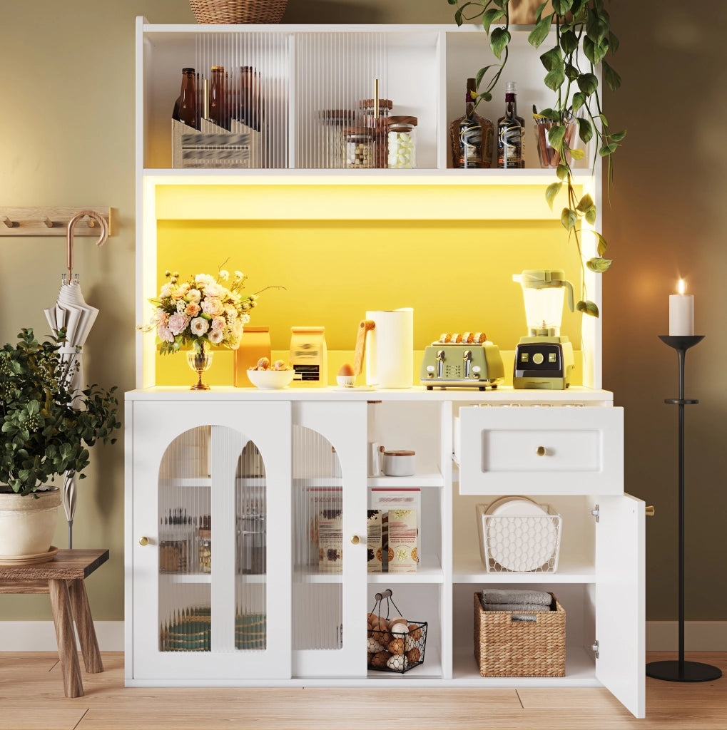Credenza alta 120x35x167 cm in MDF e truciolare bianca con LED