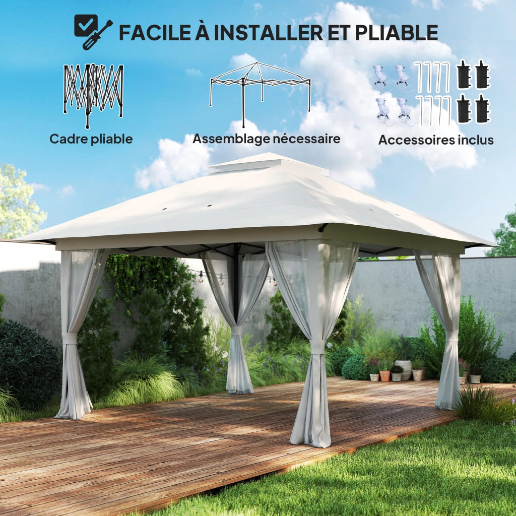 Gazebo per giardino pieghevole con tetto doppio e zanzariere ¨C zephmum ¨C 4x4 m bianco