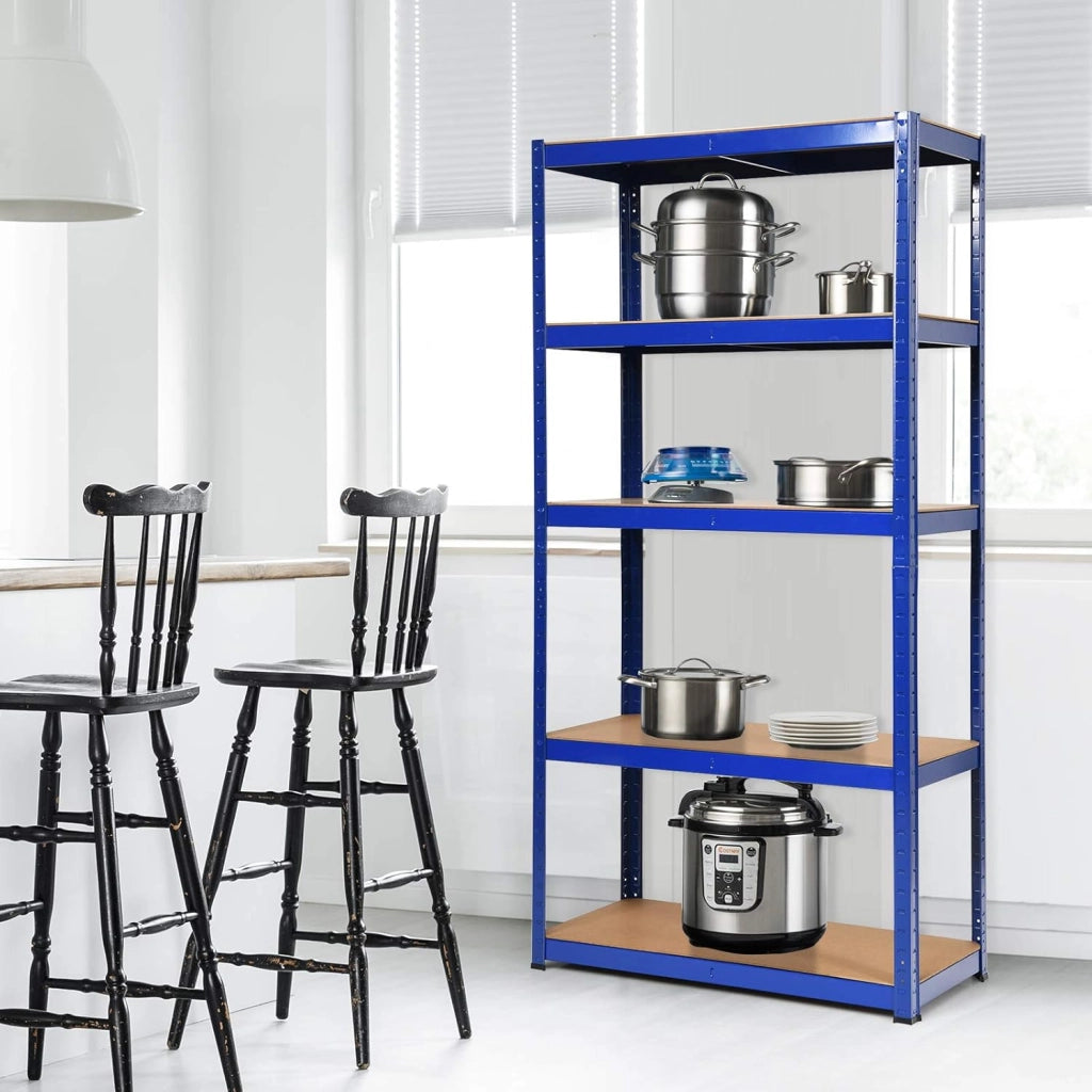 Scaffali per Carichi, Scaffalature a 5 Ripiani, in Metallo e MDF Scaffale, per Garage, Magazzino, Ripostiglio, Portante 875 kg, 90 x 40 x 180 cm (Blu)