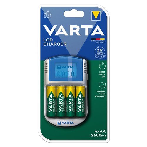 Varta lcd charger aa & aaa (batterie ricaricabili nimh incl. 4x aa 2600 mah accu & ac adattatore & 12 v adattatore & cavo usb),grigio - 057070201451