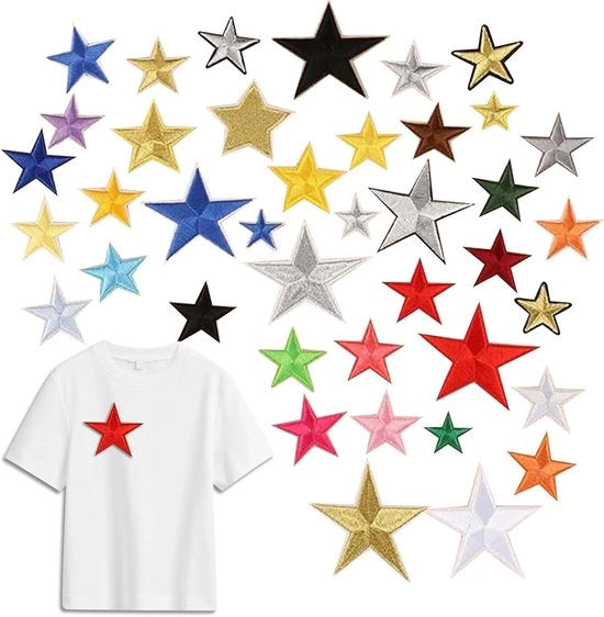 40 Stucchi di Stelle per Strizzare - Punti di Ricamo di Alta Qualità Mini-Strizzabili Stelle Punti Autoadesivi Accessori DIY per T-Shirt Jeans Gonne Abiti