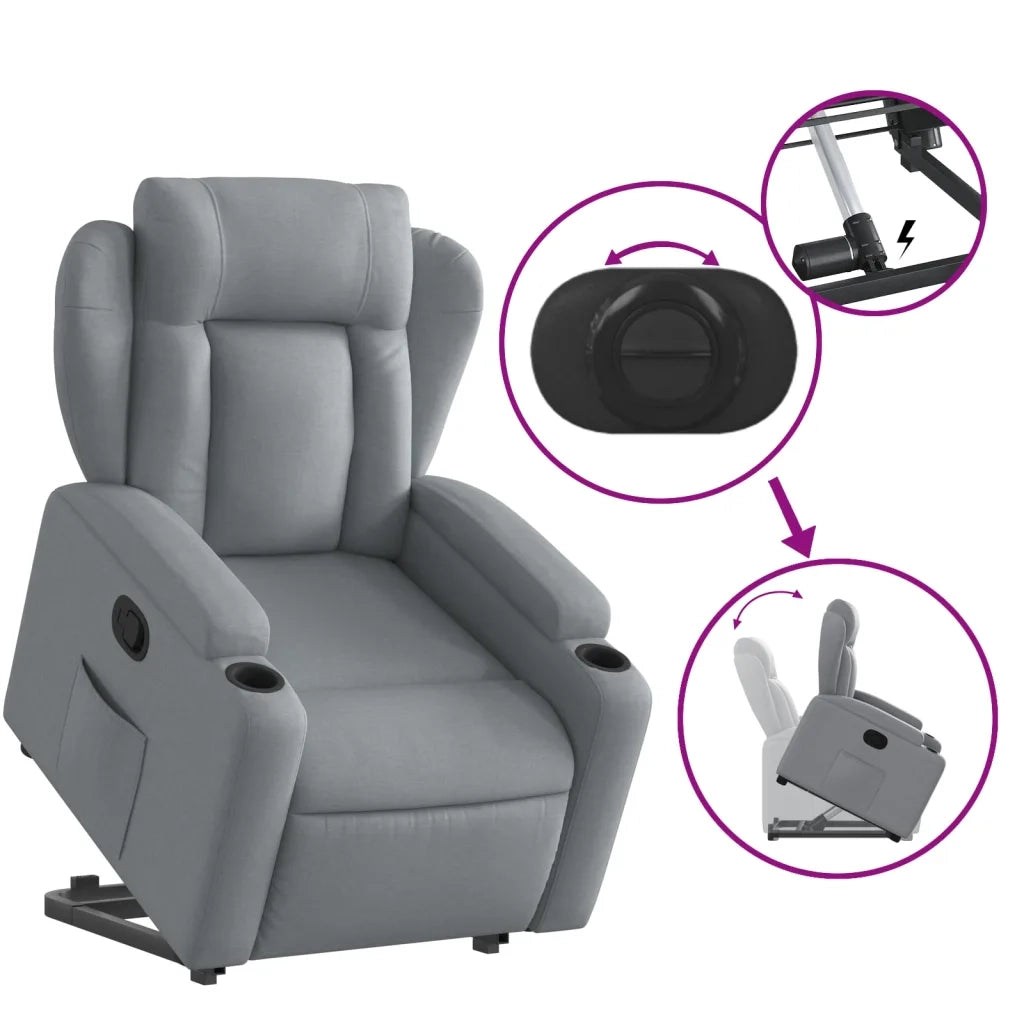 Poltrona | Sedia Relax Alzapersona Reclinabile Grigio Chiaro in Tessuto