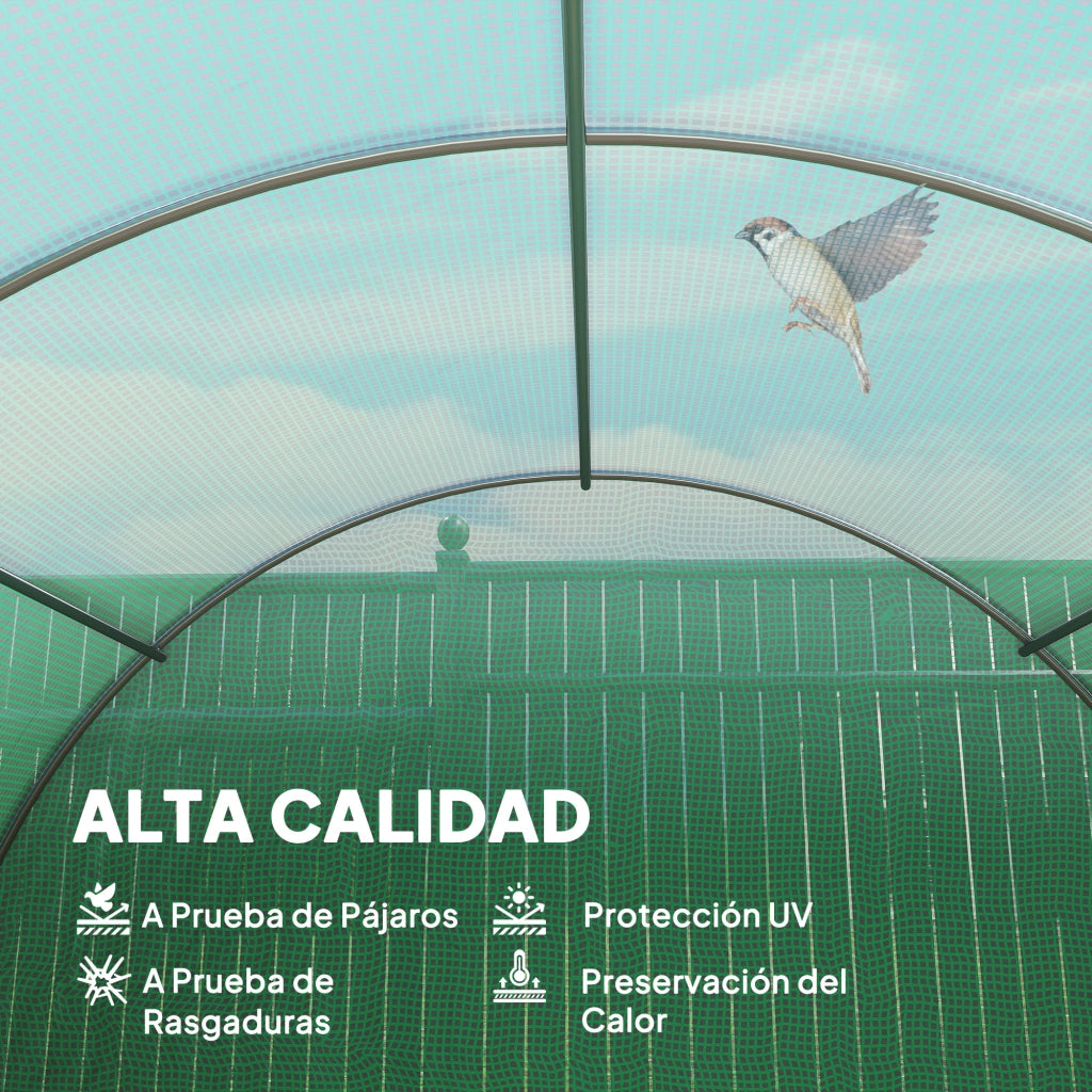 Serra Tunnel 600x300x200 cm ¨C zephmum ¨C Verde con Porta a Rullo 8 Finestre in PE 140g/m2 e Tubo Acciaio
