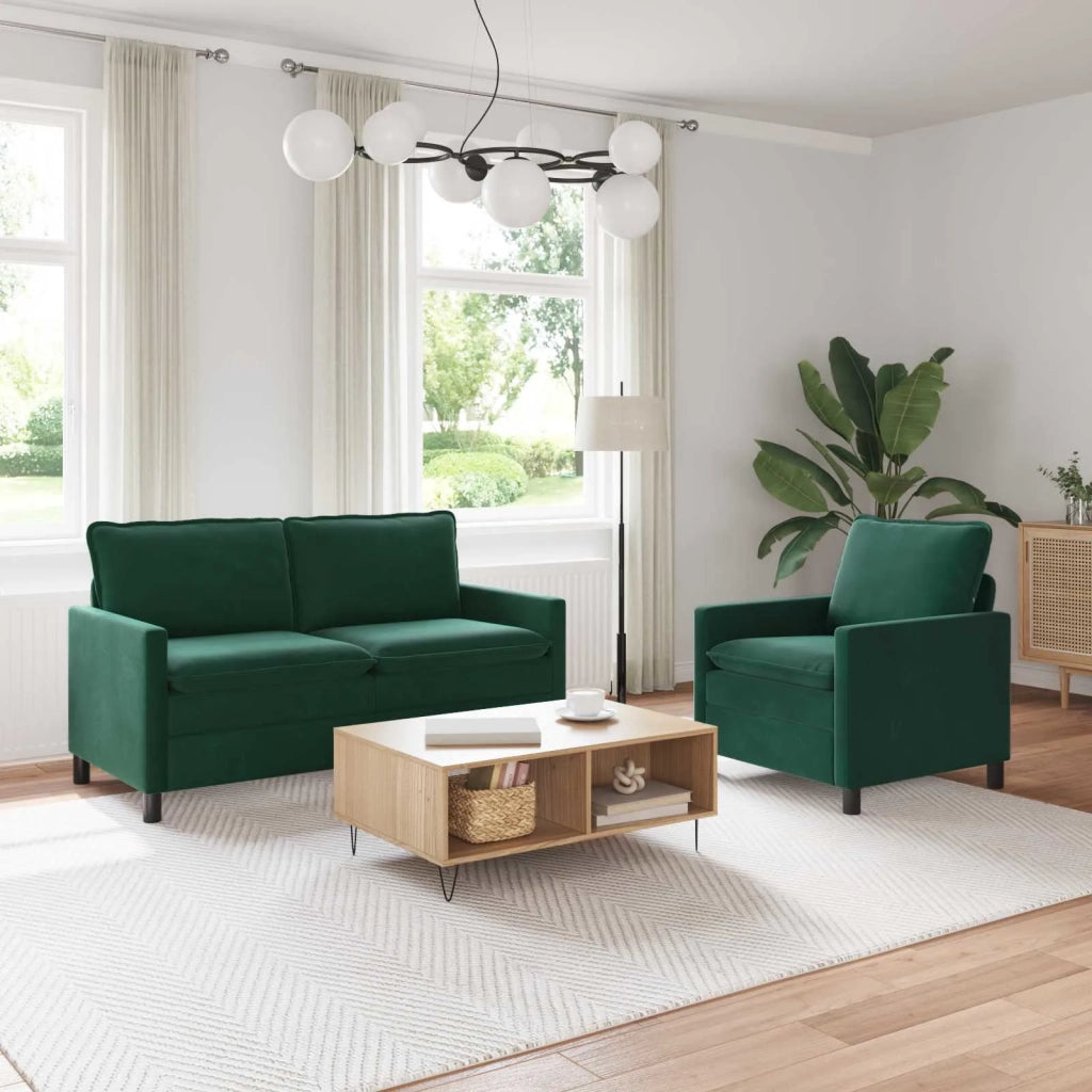 Set di divani 2 pcs Verde Scuro Velluto