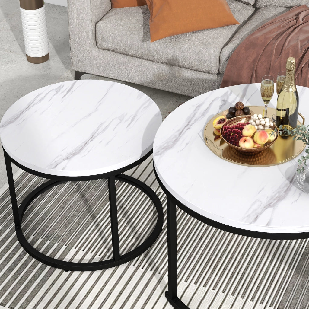 Set di 2 tavolini da salotto 80x80x12 cm; impilabili con piano effetto marmo; MDF; marmo