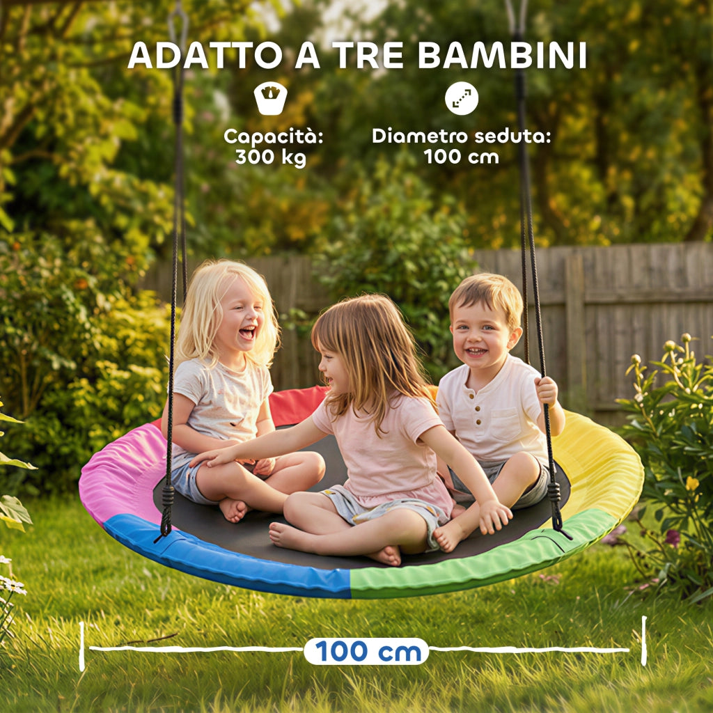 Altalena Nido Bambini 3-8 Anni ¨C Xylo ¨C PE Tessuto Oxford 100x100x180cm Multicolore