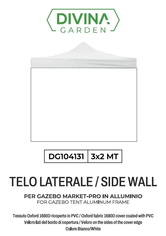 Telo laterale 3x2mt bianco impermeabile ricambio per gazebo richiudibile Market-Pro