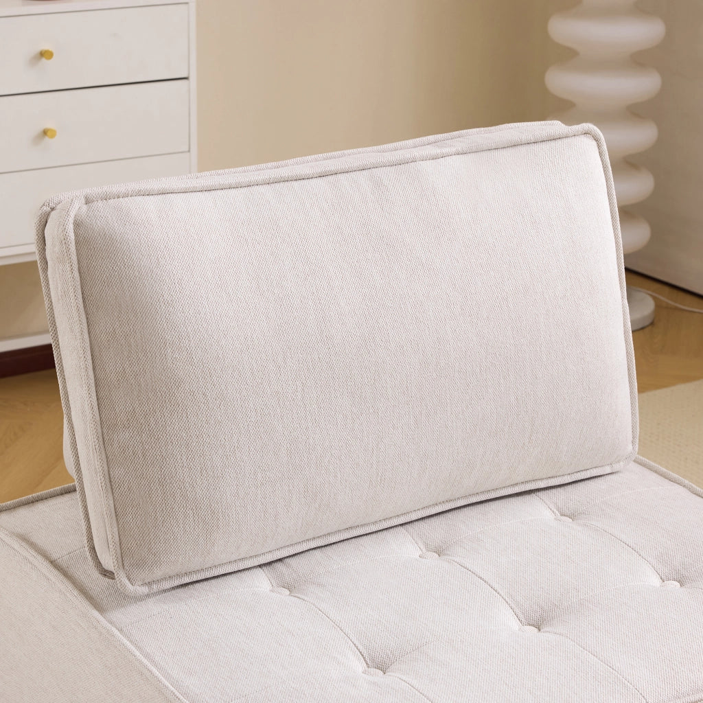 Divano modulare compatto con schienale ergonomico e rivestimento in lino beige facile da spostare per piccoli spazi