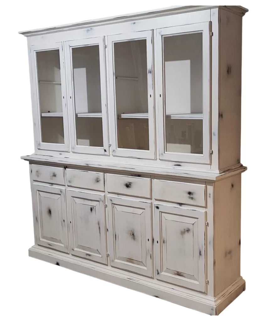Cristalliera shabby chic in legno massello 8 porte bianco consumato l.222 p.51 h.226 - Mobili 2G