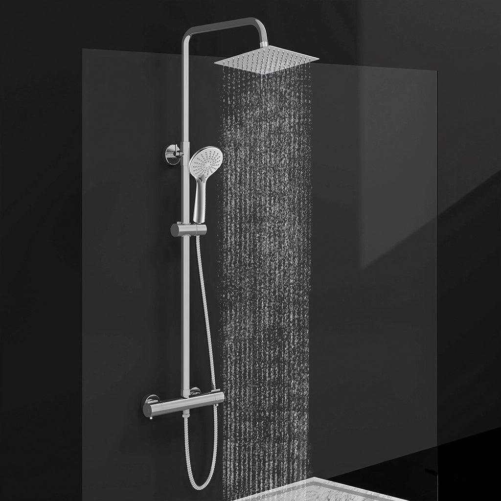 AICAIT Colonna doccia rotonda con soffione quadrato 20x20cm in acciaio inox cromato, sistema doccia a 38℃ antiscottature