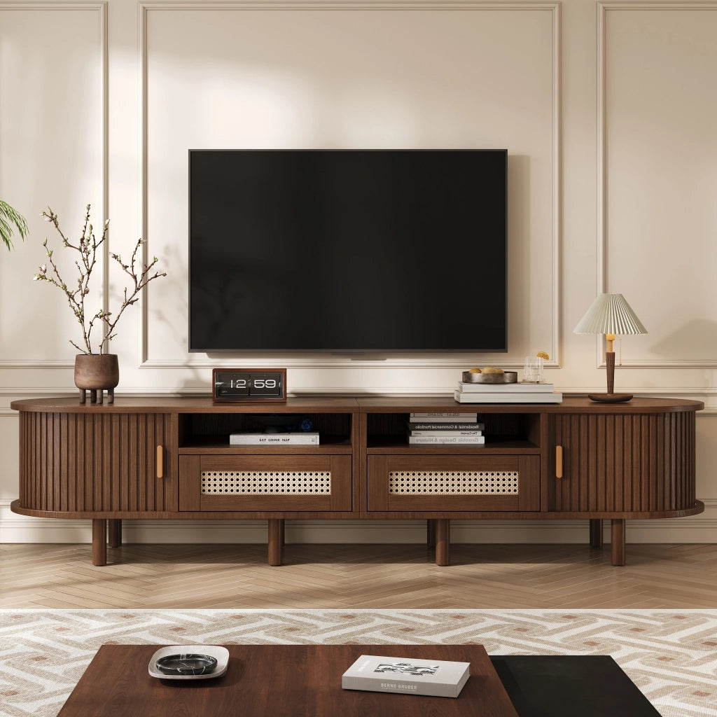 Mobile TV con Cassetti e Ante Scorrevoli Rattan ¨C MINIMAL ¨C Noce 170x40x40 cm