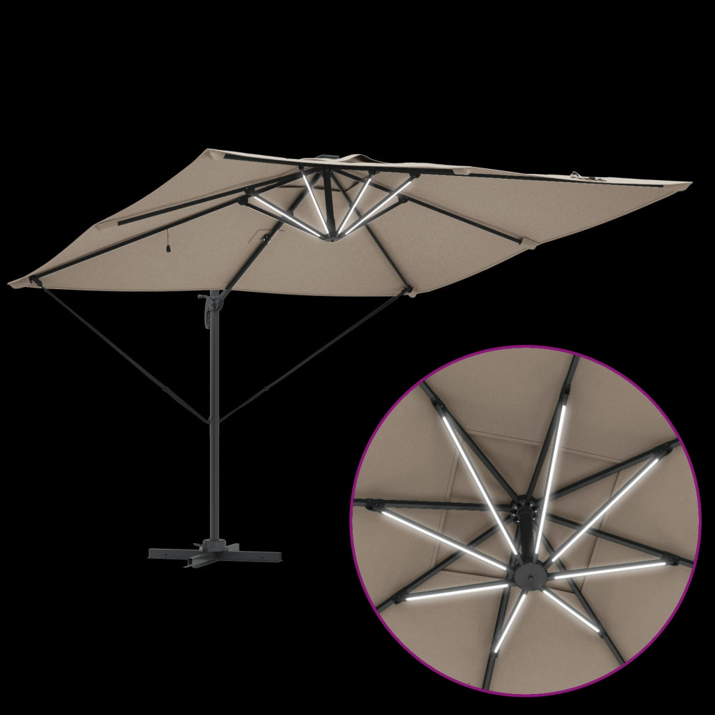 Ombrello a Sbalzo Roma con LED Tortora 286x285x270 cm Alluminio