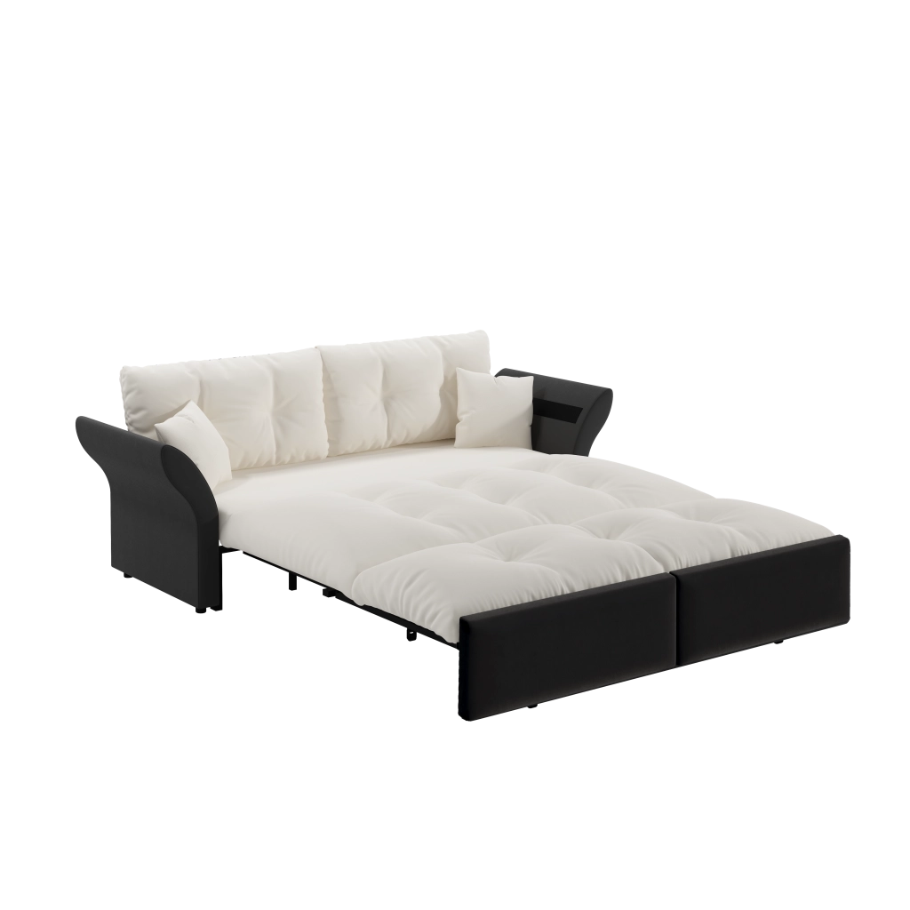 Divano letto convertibile 3 in 1 Chaise longue con 2 cuscini in Velluto Beige