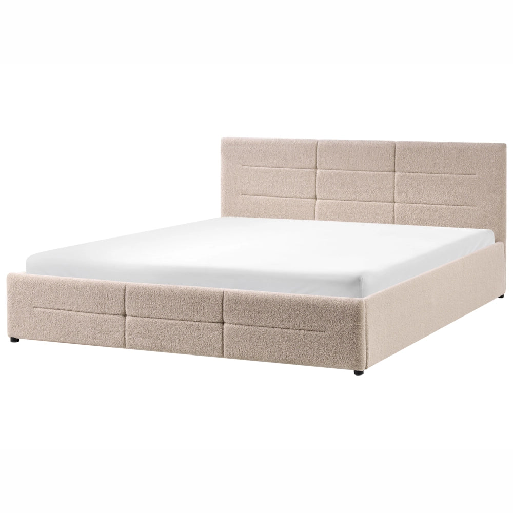 Letto ottomano beige bouclé 180x200 cm con testiera sollevabile e base a doghe Design moderno
