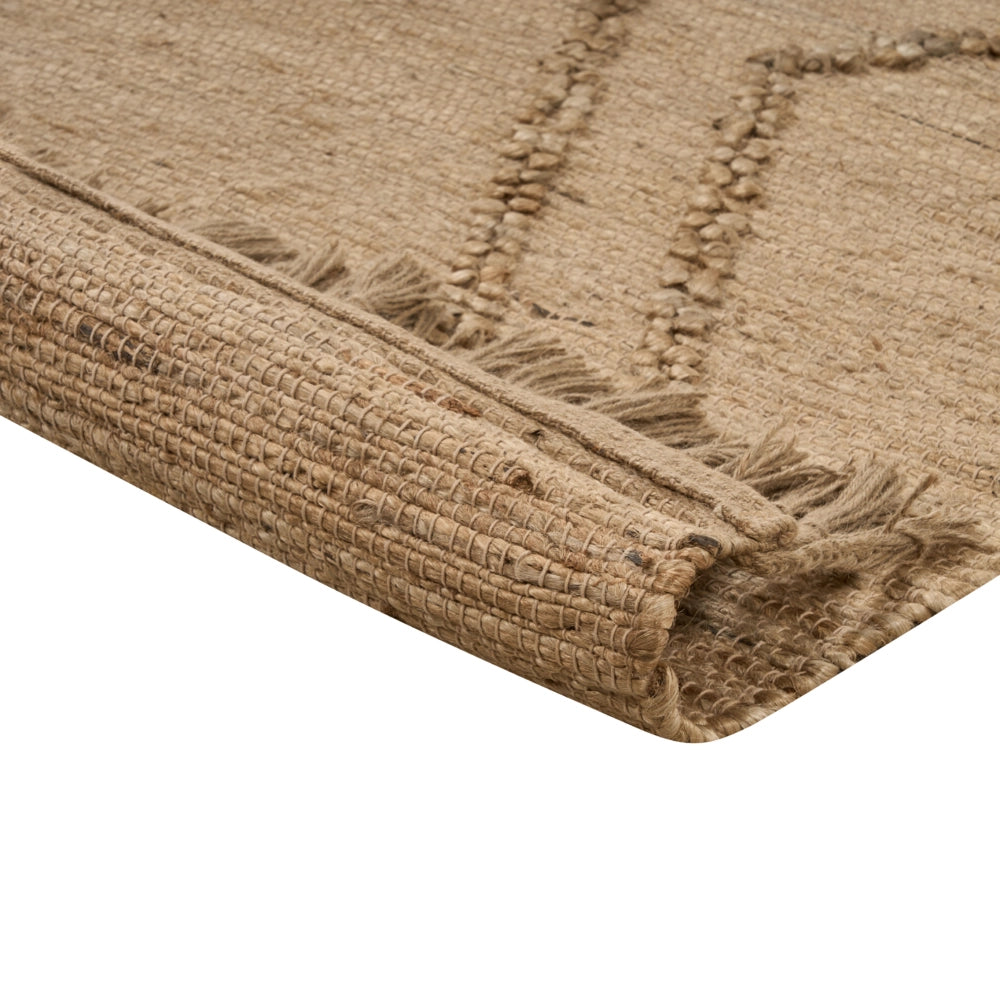 Tappeto Beige Juta 160 x 230 cm Tessuto a mano Linee geometriche con nappe Stile naturale Boho Tessile