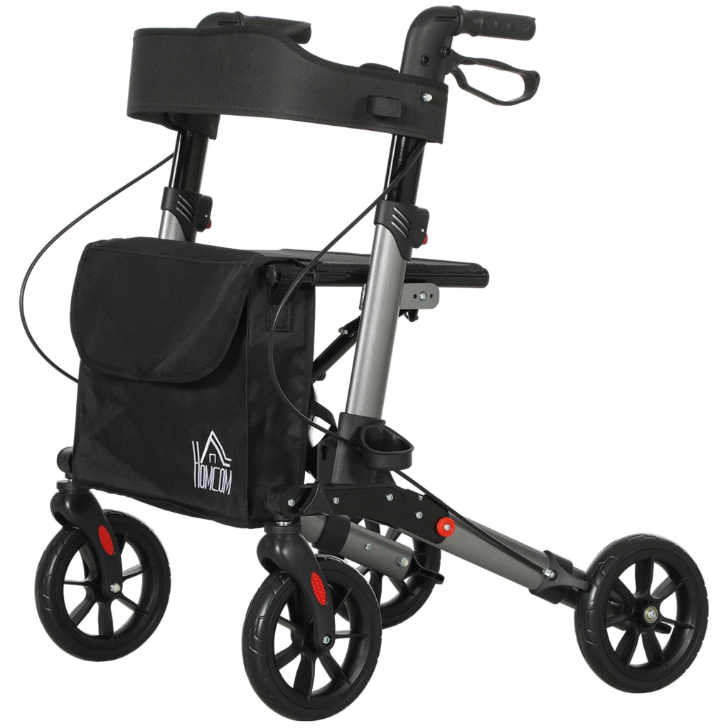 Deambulatore Pieghevole in Allumino ad Altezza Regolabile con Borsa, 64x67x80-92 cm, Nero e Argento