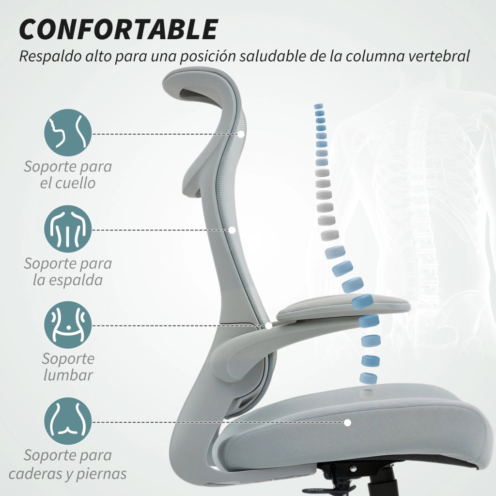 Sedia da Ufficio Ergon¨®mica con Schienale a Reticolo e Supporto Lombare ¨C Zephmum ¨C Grigio
