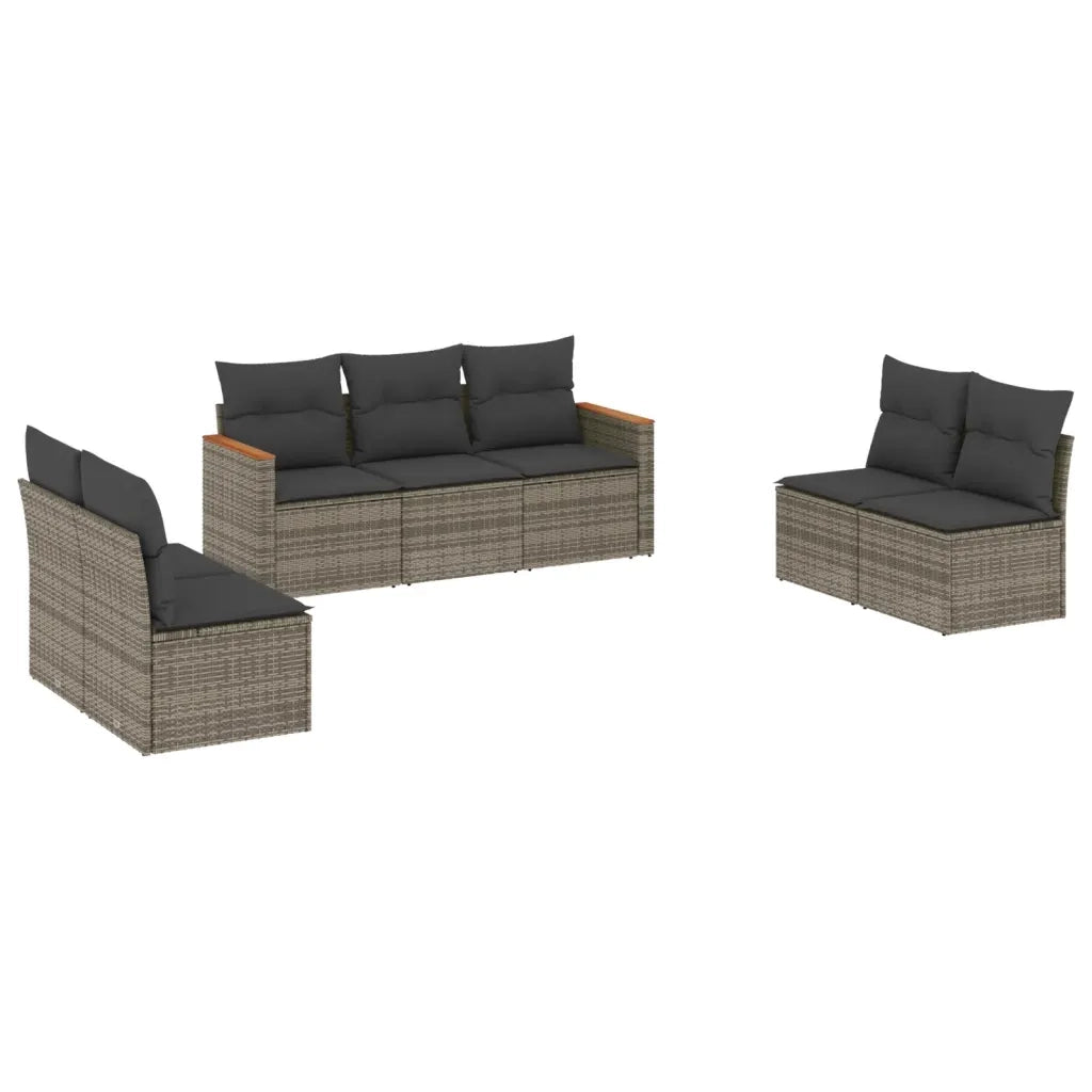 Set Divani da Giardino 7 pz con Cuscini Grigio in Polyrattan 3225878