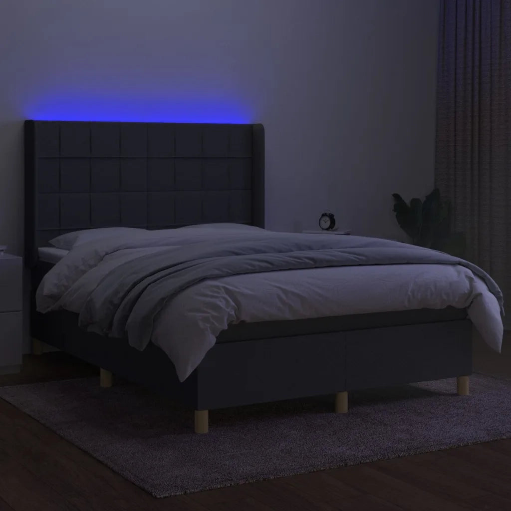 Letto a Molle Materasso e LED Grigio Scuro 140x190cm in Tessuto 3138870