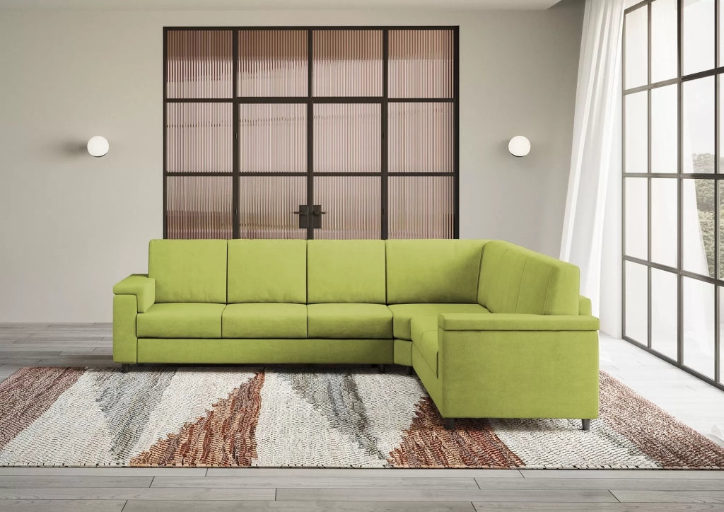Divano marrak 3 posti  (tre sedute da 60cm) + angolo + divano 2 posti( due sedute da 60cm) misure esterne l.286x226 | verde - Mobili 2G