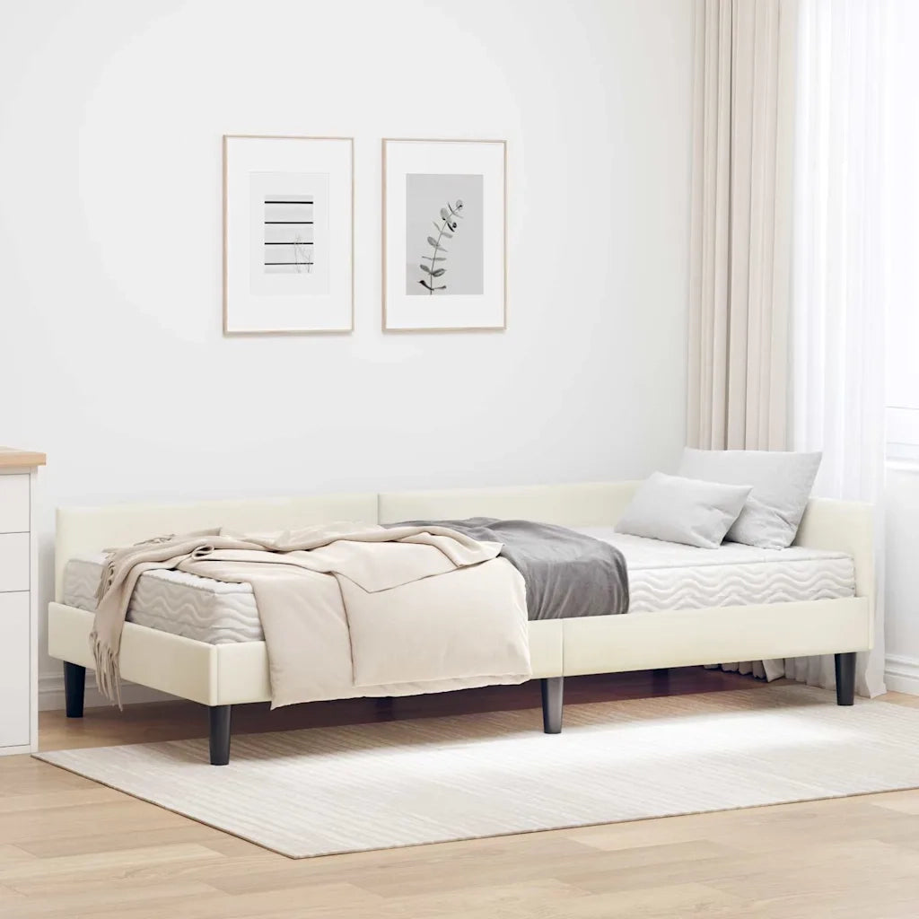 Struttura Letto Angolare con Materasso 2 pcs Crema Velluto