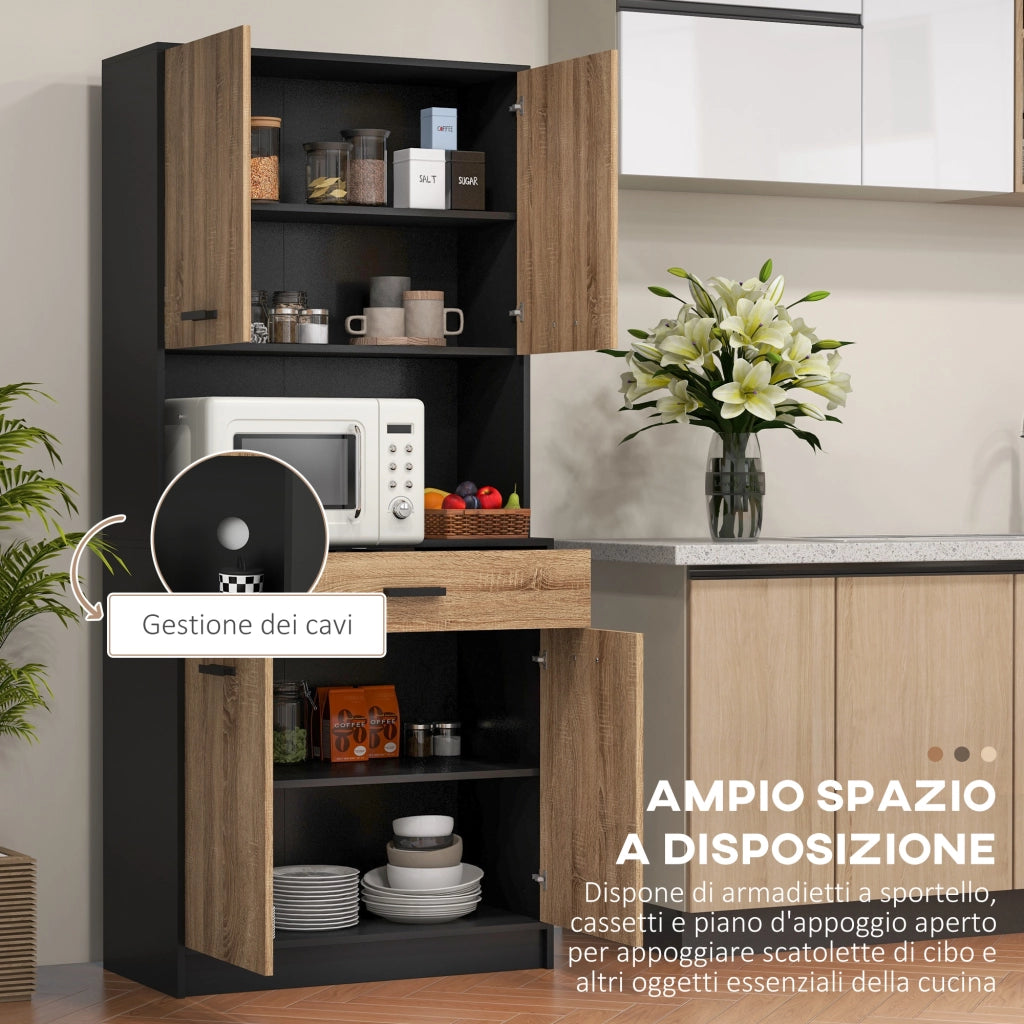 Armadio per Cucina in Legno con 2 Ante e Cassetto ¨C Zephmum ¨C Nero e Legno 80x40x180 cm