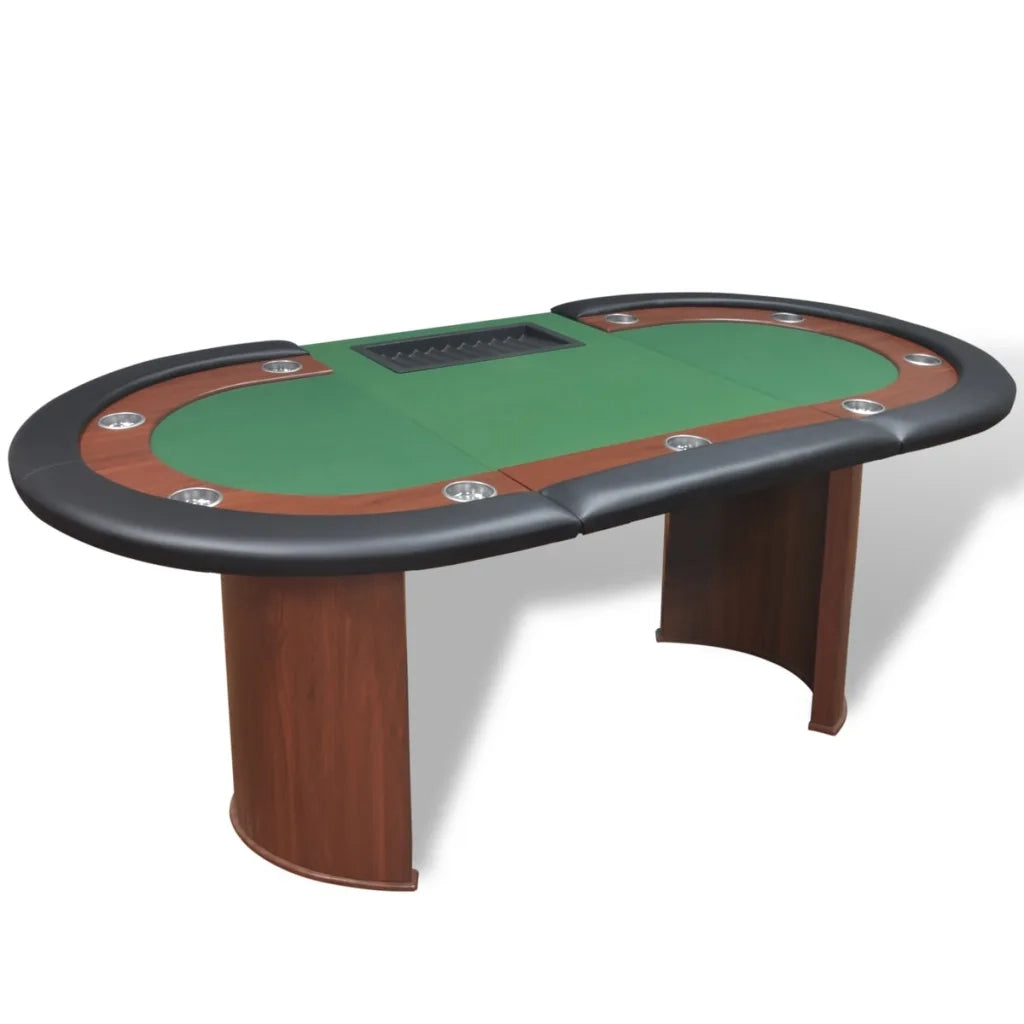 Tavolo Poker 10 Giocatori Postazione Dealer Vassoio Chip Verde 80133