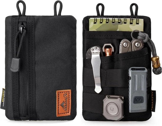 Borsa Organizzatore per Strumenti EDC - Organizzatore per Tasca EDC Piccola - Tasca in Nylon per Lampada da Tascabile e Chiave - Nero