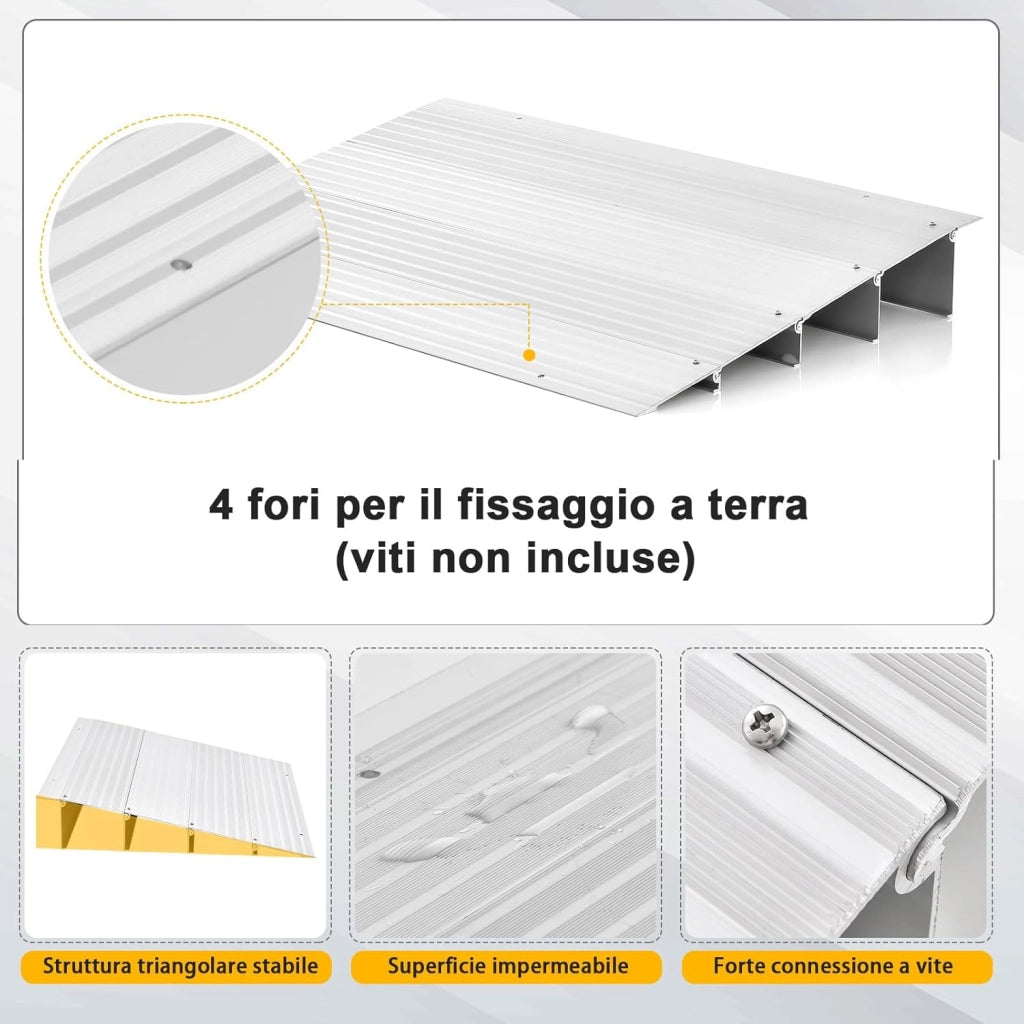 Rampa per Soglia Porta, Rampa d'Accesso in Alluminio con Altezza Regolabile, Superficie Antiscivolo, Portata 317 KG (10,5 cm)