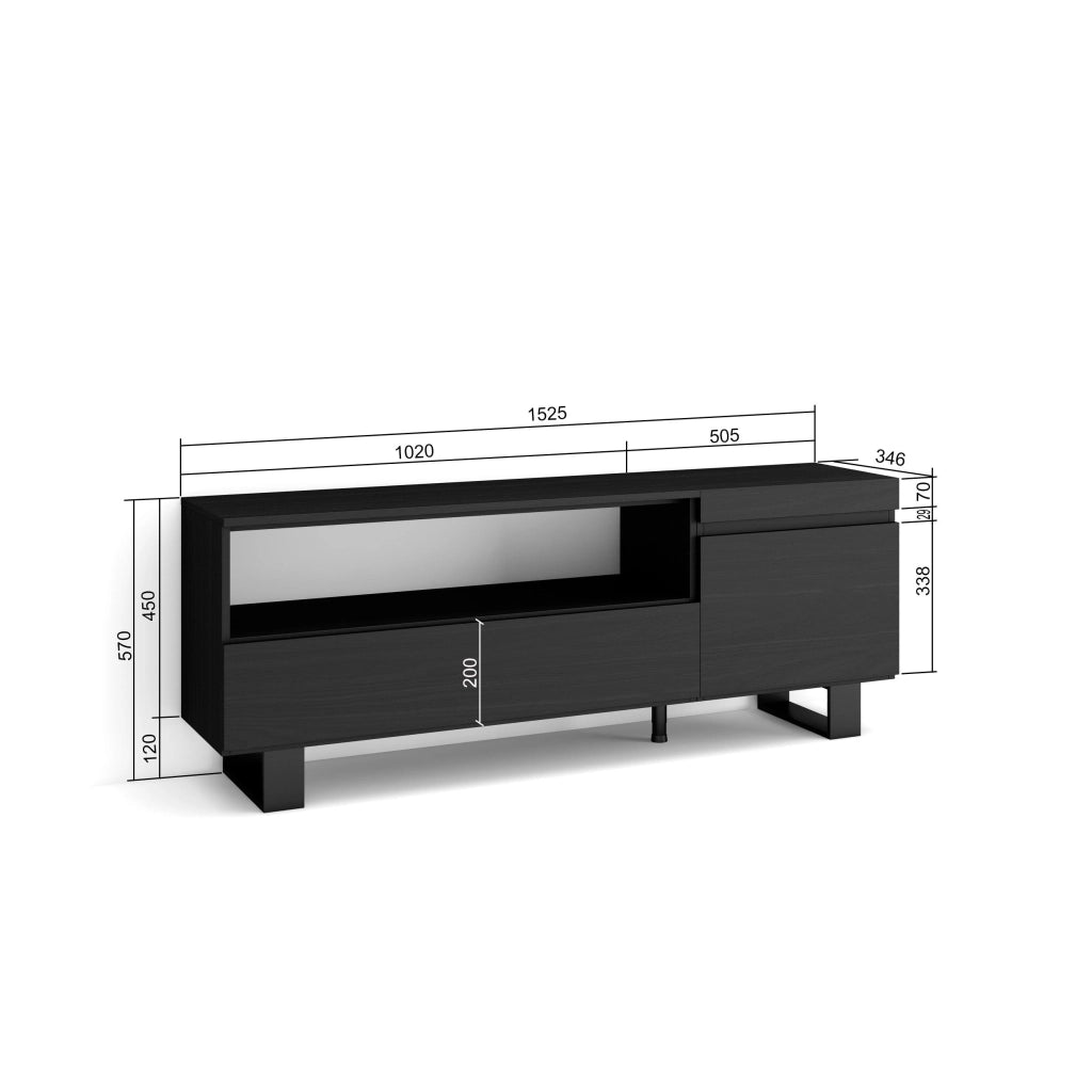 Mobile TV Soggiorno, 150x35x57cm, Per TV fino a 65", Design industriale, Nero RF2476