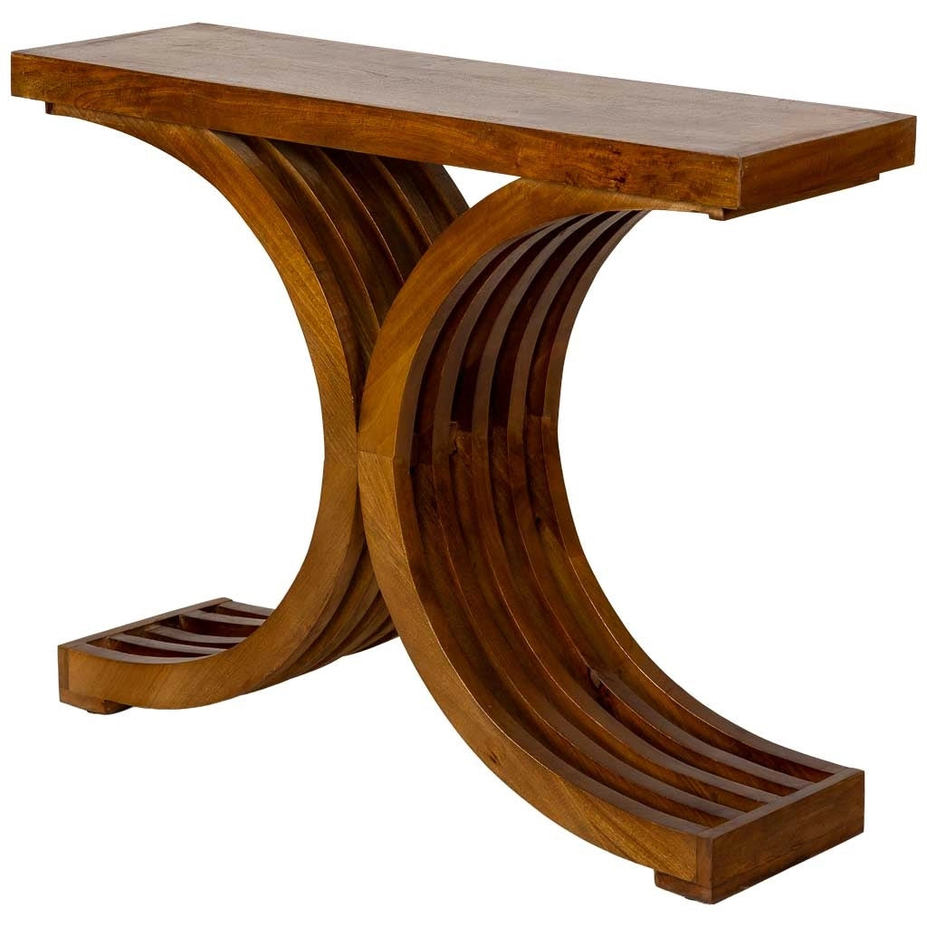 Tavolino da ingresso artigianale in legno marrone 100x30x82h cm