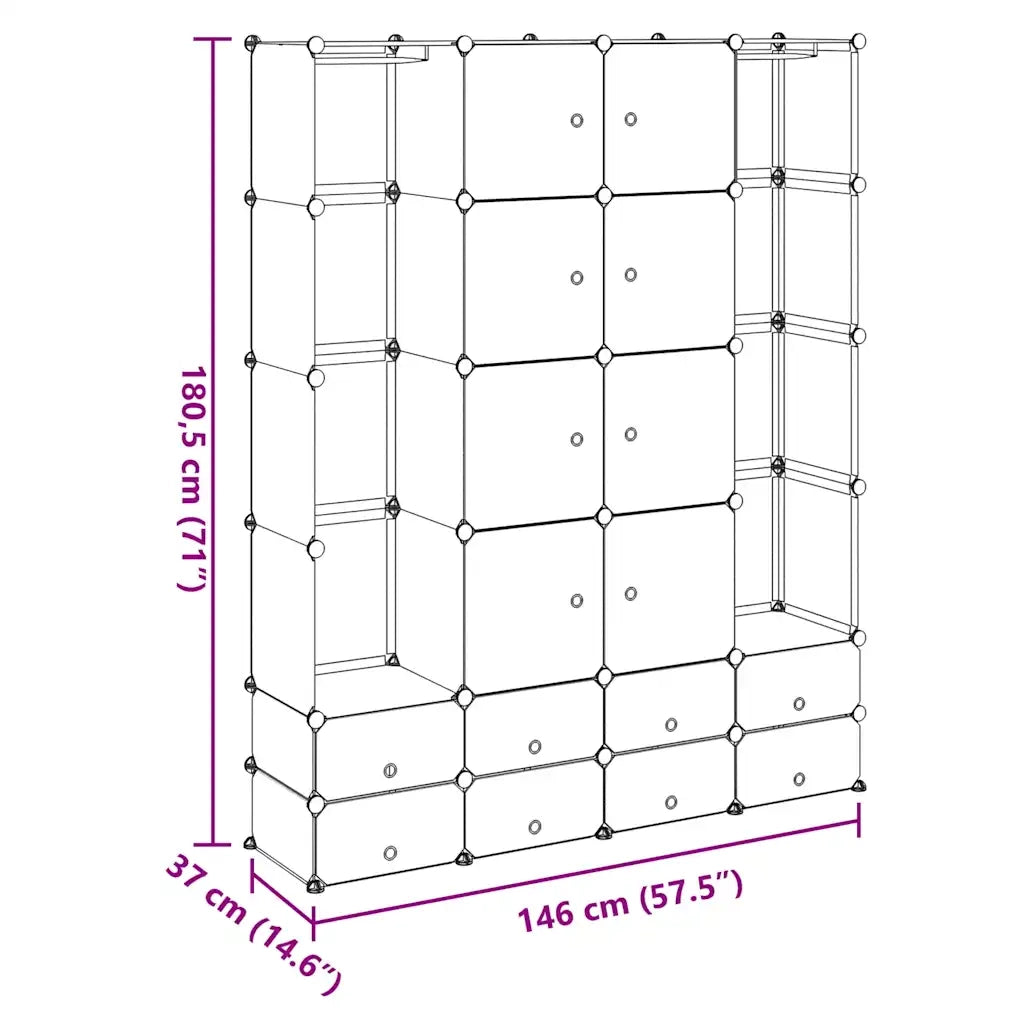 Armadietto Modulare 18 Scomparti Nero e Bianco 37x146x180,5 cm CFW2398299