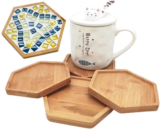 Mozaico in bambù piedistalli - fondi vuoti per lavori di artigianato, attrezzature per mozaico DIY, bicchieri e piante, pannello artistico (sei facce), 4-pack