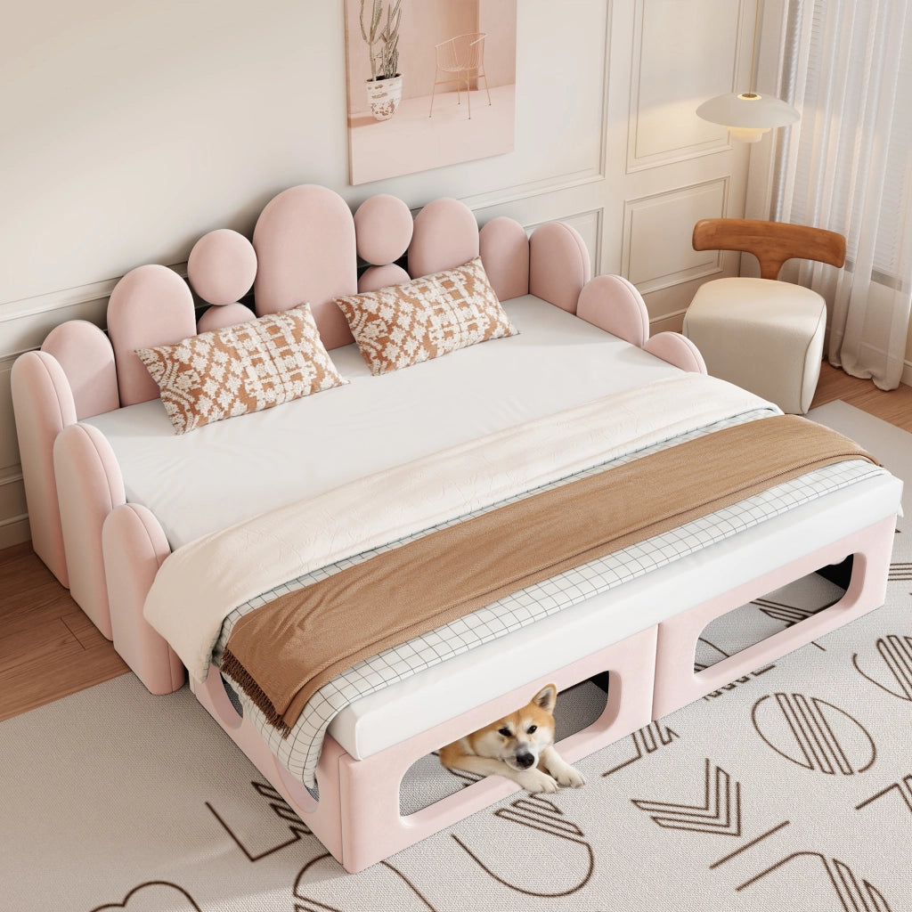 LETTO SOFA 180x200 cm In Velluto Rosa con letto per animali domestici